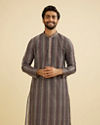 Davy Grey Linear Patterned Chikankari Print Kurta Set